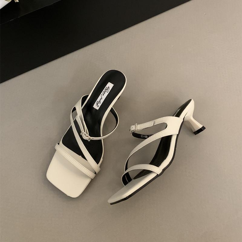 Fashion Bailamos 2025 Summer New Brand Women Slipper Fashion Open Toe Slip On Slides Ladies Elegant Thin High Heel Dress Pumps Slides Mu