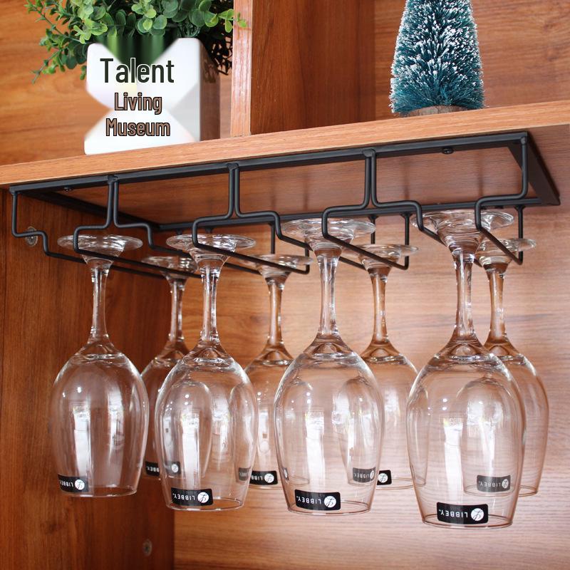 European Style Wrought Iron Hanging Wine Glass Rack for Home Cabinets