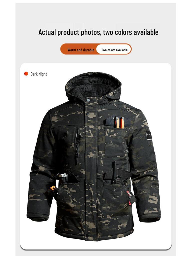 Men's Winter Waterproof Camouflage Work Jacket with Velvet Lining