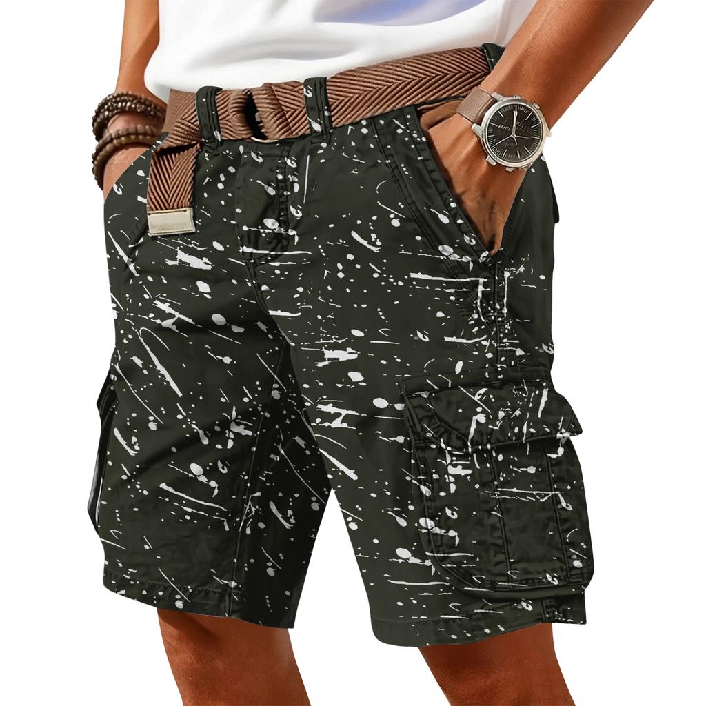 Men's Casual Trend Ink Wash Printed Short Pants - Men's Multi-pocket Workwear Sports Shorts
