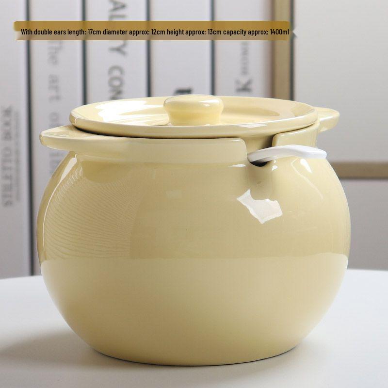 Ceramic Double-Handled Lard Jar with Lid - High-Temperature Resistant Kitchen Oil Storage Pot