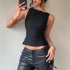 Y2K Women Summer Sleeveless Bandage Hollow O Neck Solid Color Slim Fit Vest Bare Midriff Tank Top