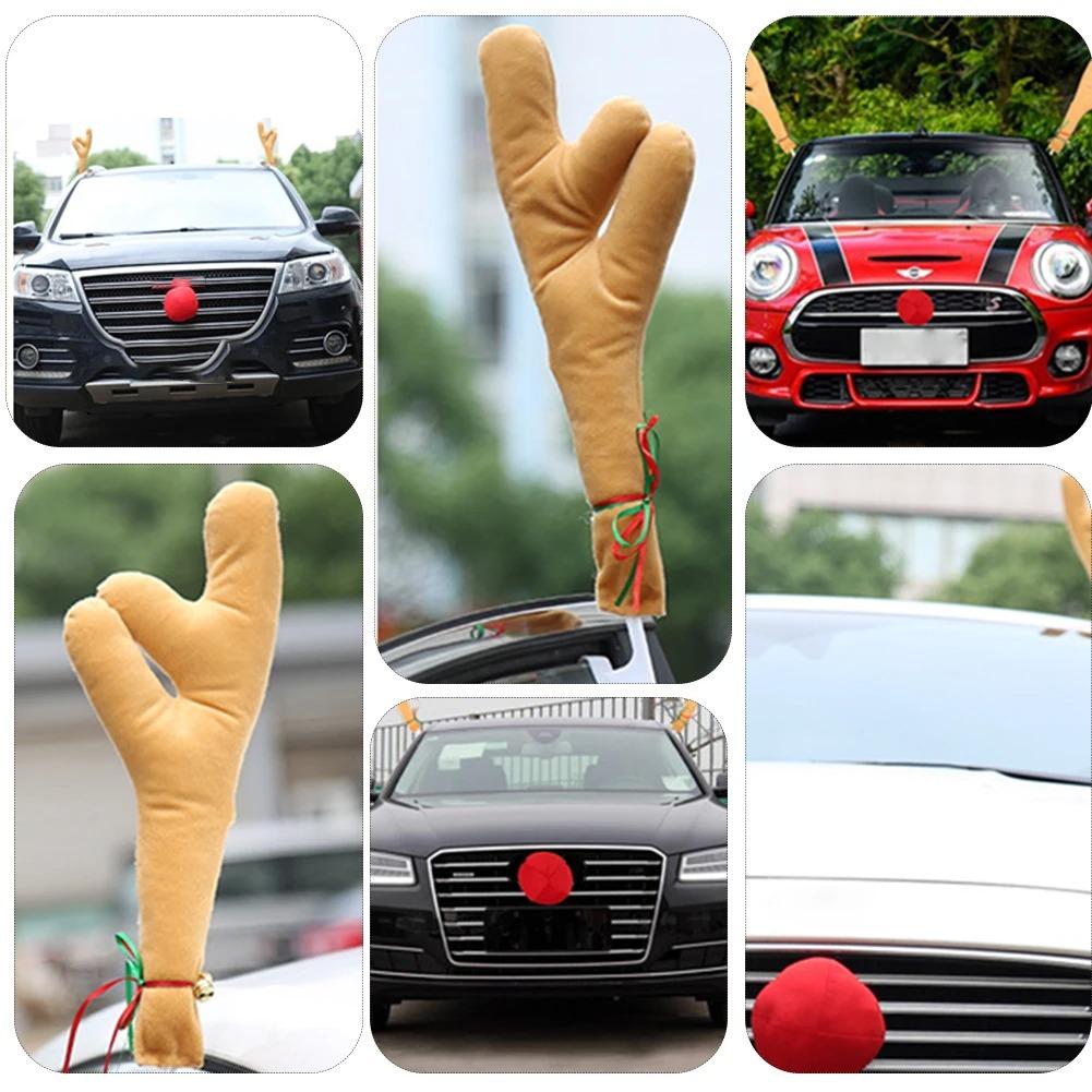 1/3/5Pairs Christmas Car Decoration Deer Horn Antlers with Red Nose Tail Holiday Gift Set Car Accessories Pendant 2026
