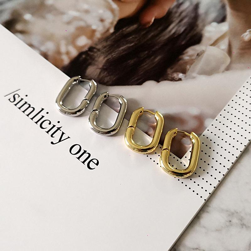 French Retro Minimalist Oval Geometric Hoop Earrings for Women