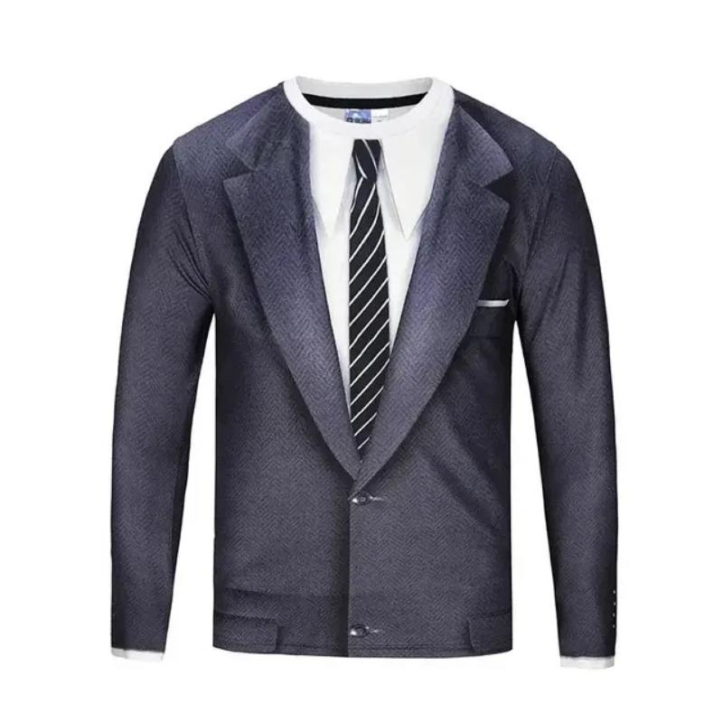 

Комплект из двух футболок для мужчин из искусственного материала, повседневная футболка с 3D-принтом на воротнике, свободная хлопковая футболка с круглым вырезом и длинными рукавами, искусственный 4XL