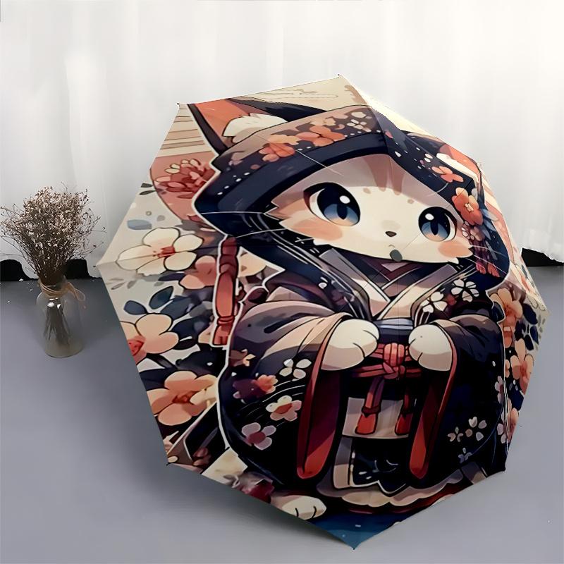 1pc Cute Cat Character Pattern Umbrella, Fashionable, Personalized, High-Value Folding Umbrella, a Must-Have for Summer, 8-Rib Durable Iron Frame, Tri