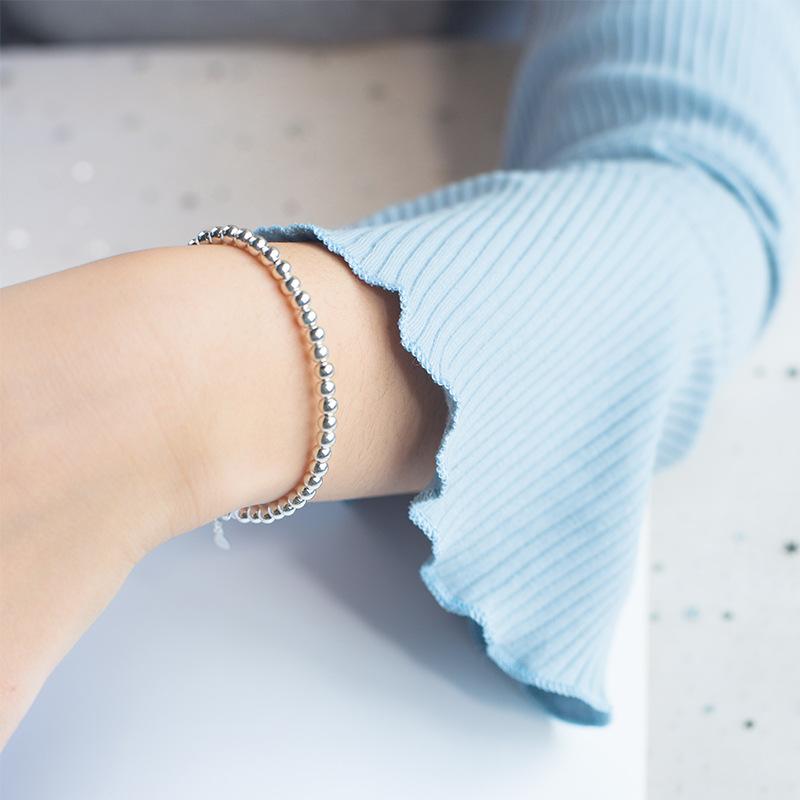 925 Sterling Silver 4mm Smooth Beads Beaded Bracelets for Girls Fashion Accessories Gift