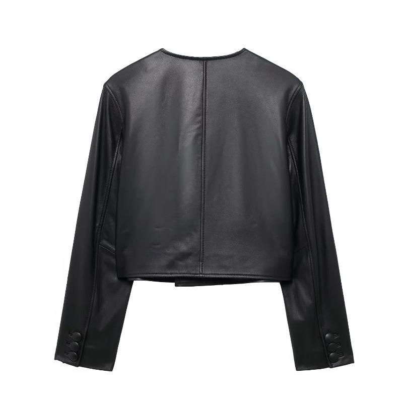 TAOP&ZA Women's Spring Faux Leather Jacket & Skirt Set with Pockets