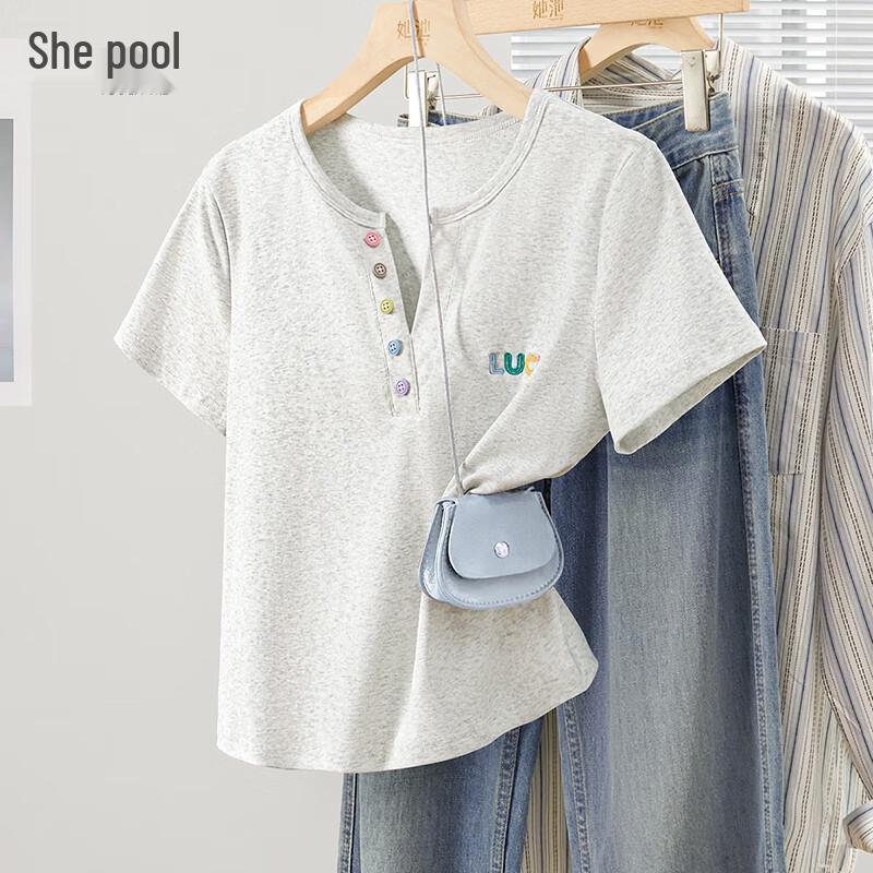 She Pool Women s V-Neck Embroidered T-Shirt M