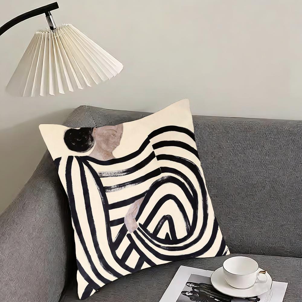 Abstract Figure Lines Girl Sofia Cushion Cover Reversible Plush Pillow Cover – For car, sofa, bedroom, perfect as a gift.