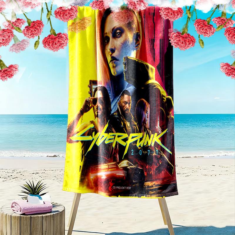 Cyberpunk Print Beach Towel, Large Soft Quick Dry Towel for Beach Camping Swimming