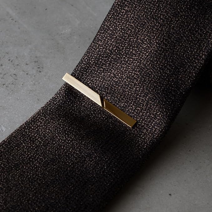 Tabarat Tie Clip and Cufflink Made in Geometric Light Gold Men's Set, Japan, Brass, Design,