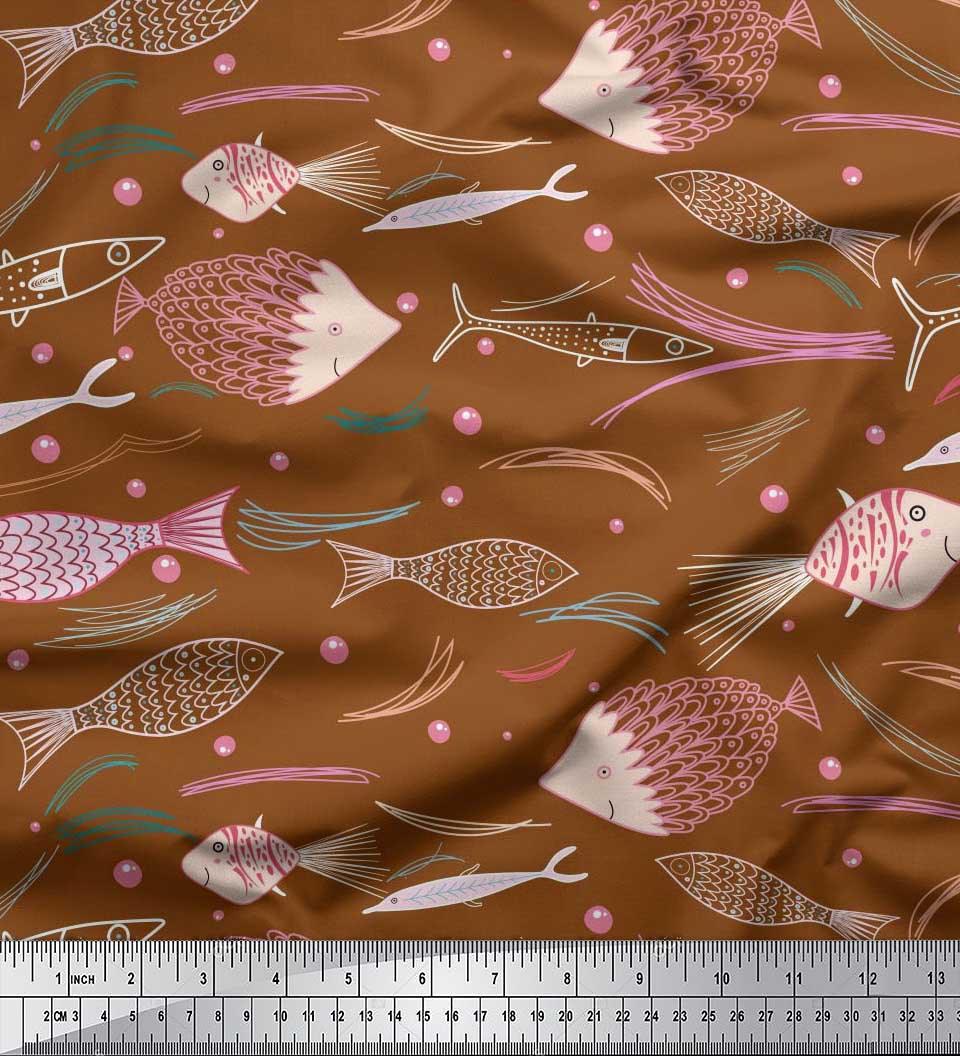 

Тканина Soimoi Black, японський креп-сатин, бульбашки та риба, принт, тканина на метр, 42 дюйми 42 Inch Wide - Poly Crepe коричневий