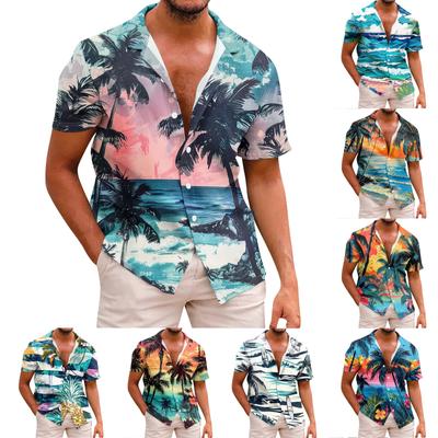 Hemd für Herren, lässige Mode, Sommer, kurzärmelig, mit Knöpfen, bedruckt, T-Shirt