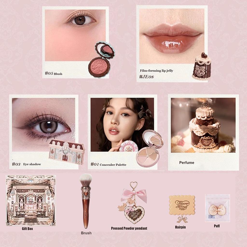 Flower Knows SWEETIE BEAR Make-up Box Geschenkset All-in-One Parfüm Schimmernde Lidschattenpalette Rouge Lippen-Gelee Box 10 STÜCK