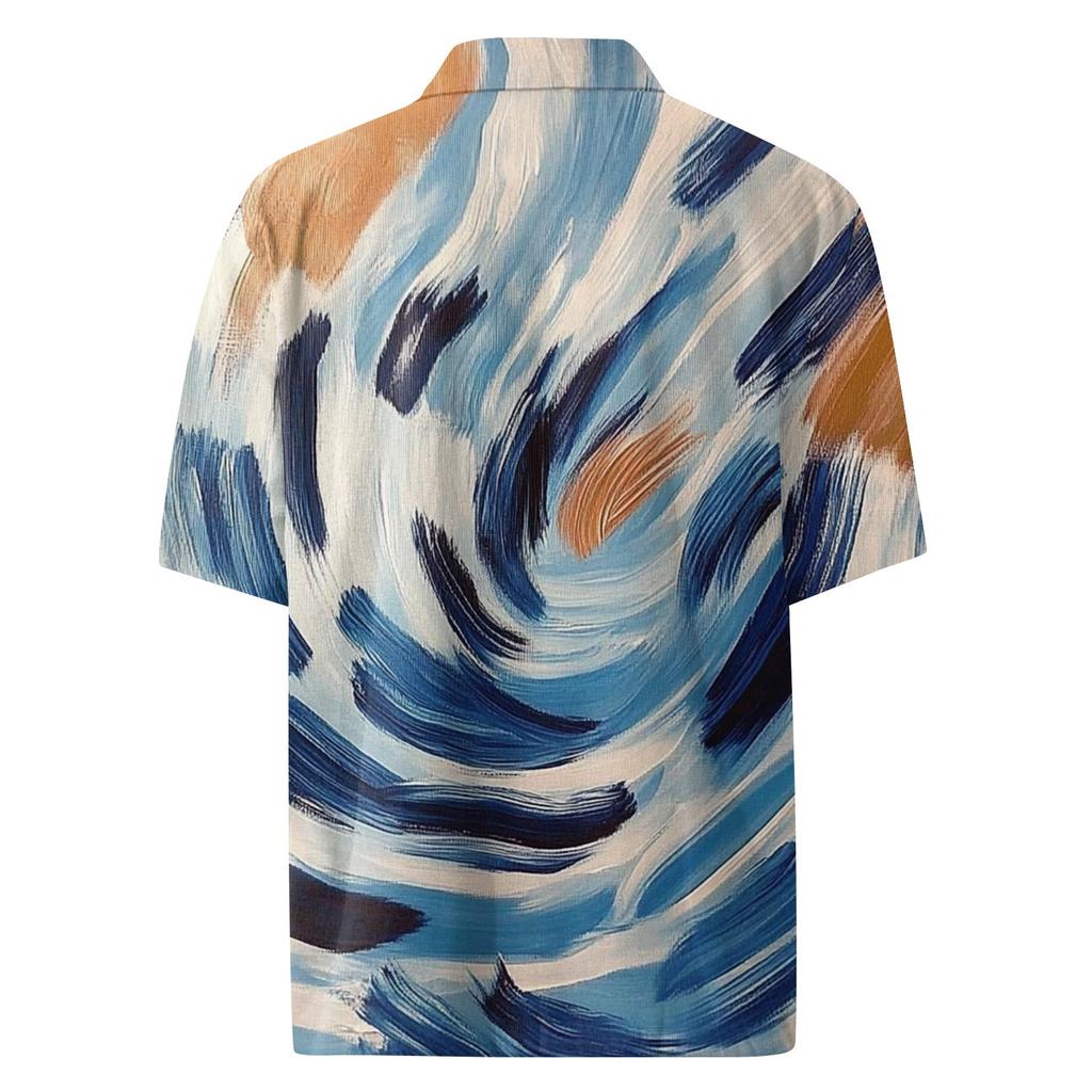 Men's Fashion Loose Tie-Dye Printed Short Sleeve Beach Shirt