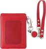 SLIP-ON WDM Pass Case with Reel Strap, Single-Sided Window, Perfect for Commuting, School, and New Students, Italian PU Leather, Red, WDM-2502