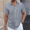 Men's Spring/Summer New Solid Color Jacquard Collar Cardigan Buckle Casual Short Sleeve Shirt Top