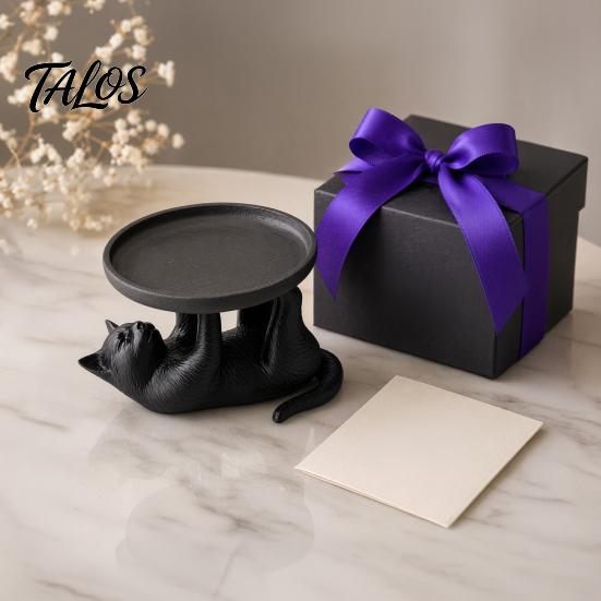 Talos 3D Printed Reclining Cat Jewelry Tray, Cute Ring Holder & Earring Organizer Dish for Dresser Vanity, Decorative Kitten Trinket Bracelets