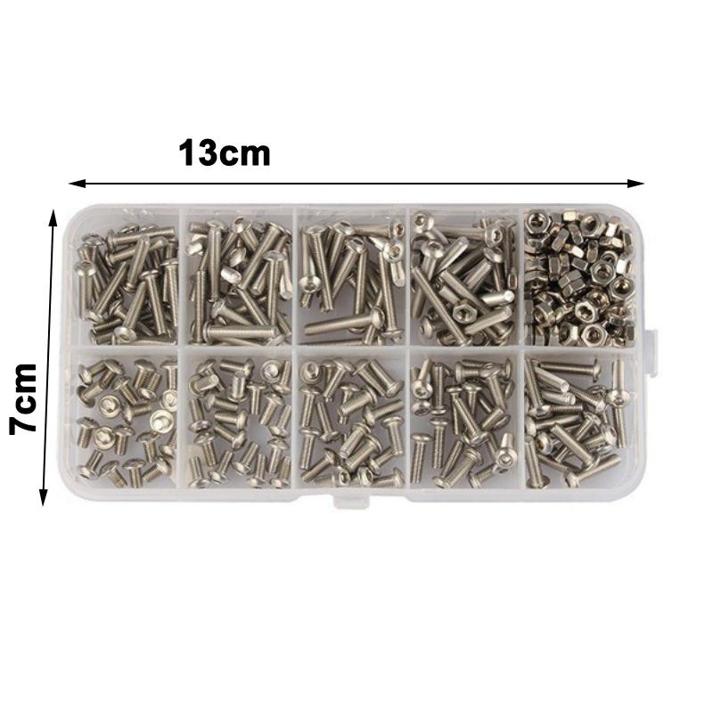 340PCS/SET M3 Stainless Steel Hex Socket Screws Nut Set With Box nut sock  metic nut and bolt assortment  thumb screw m3 color