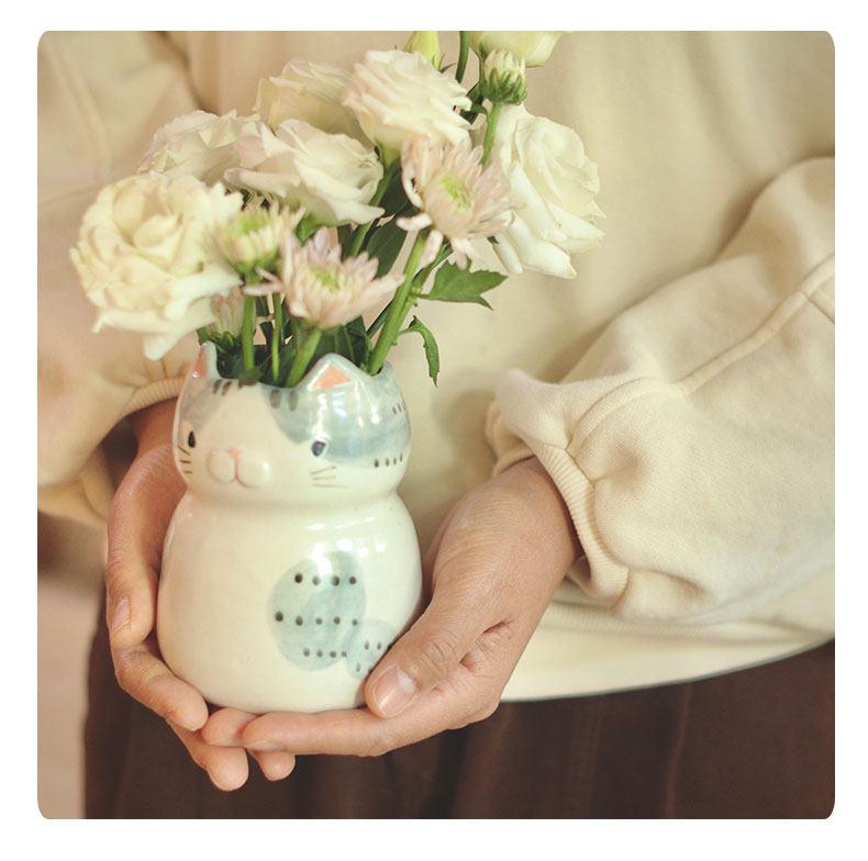 home decor Cute Ceramic Cat Flower Vase Ceramic Handicraft Ornaments Animal Sculpture Cartoon Cat Flower Arrangement Vases