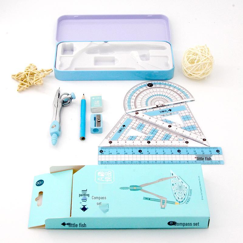 

Little Fish Art 8-Piece Set: Drawing, Painting, Compass, Ruler, and Square for Elementary and Middle School. Compass 8-Piece Set, Pink