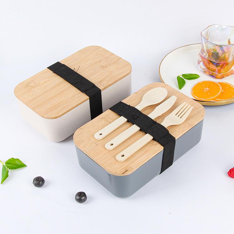 Japanese Bamboo Lid Bento Lunch Box with Large Compartments for Students and Camping