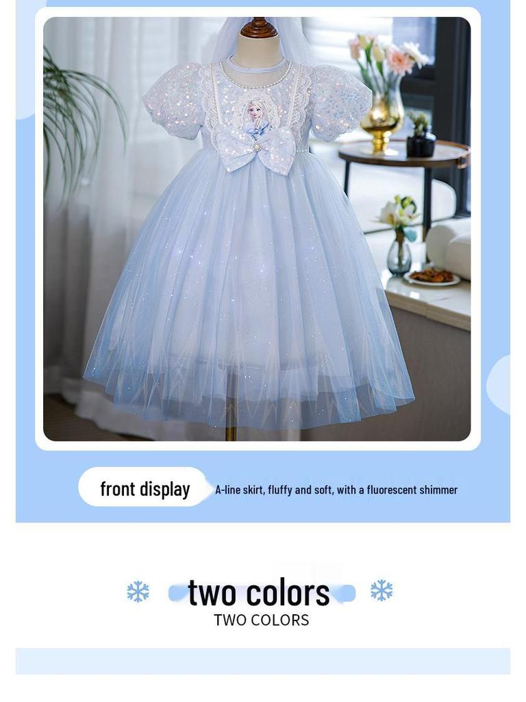 2024 Summer Light-Up Princess Elsa Frozen Dress for Girls