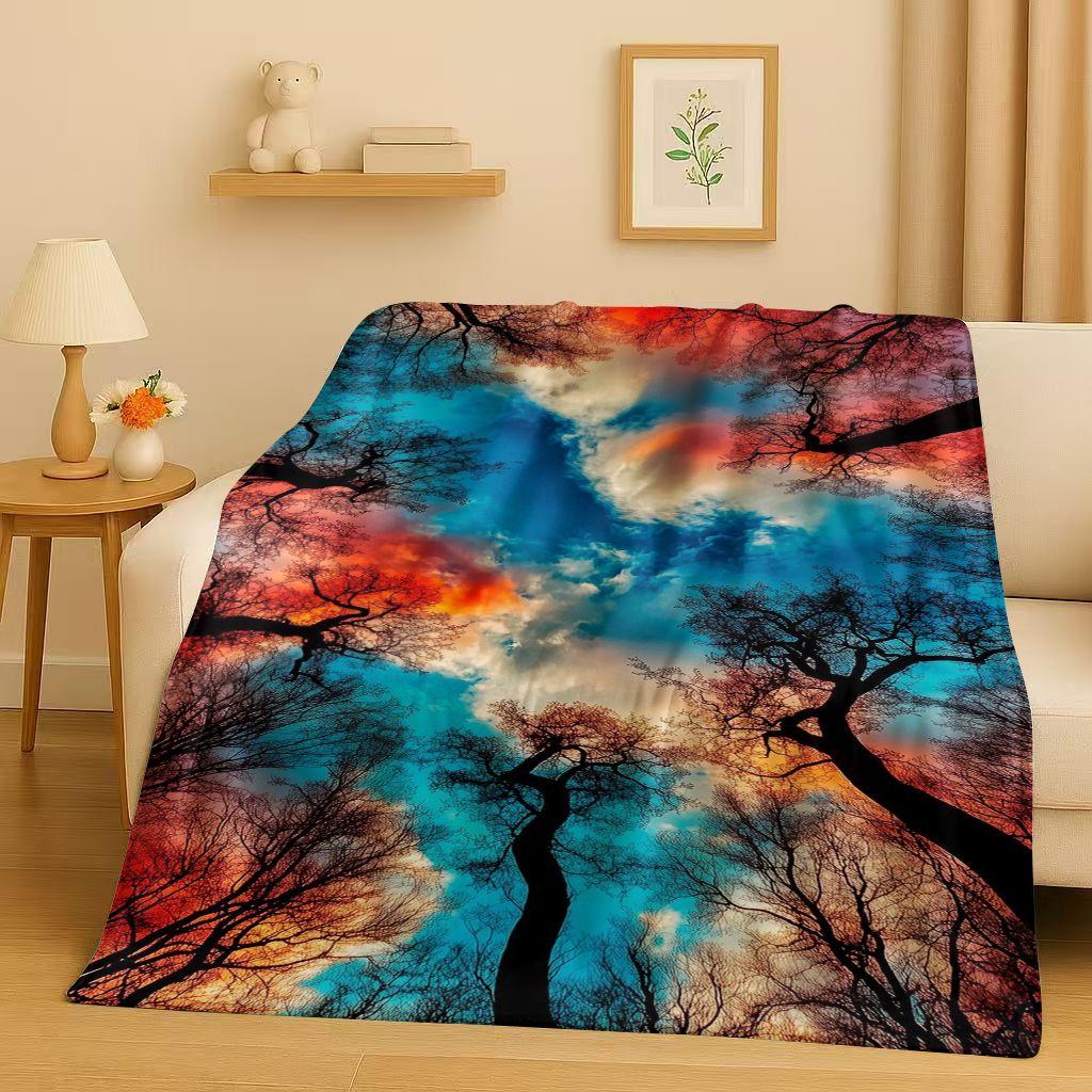 3D Beautiful Natural Scenery Sea Sky Tree Flannel Blanket,Ultra Soft Warm Plush Throw for Home Bedroom Bed Sofa Cover Kids Gift