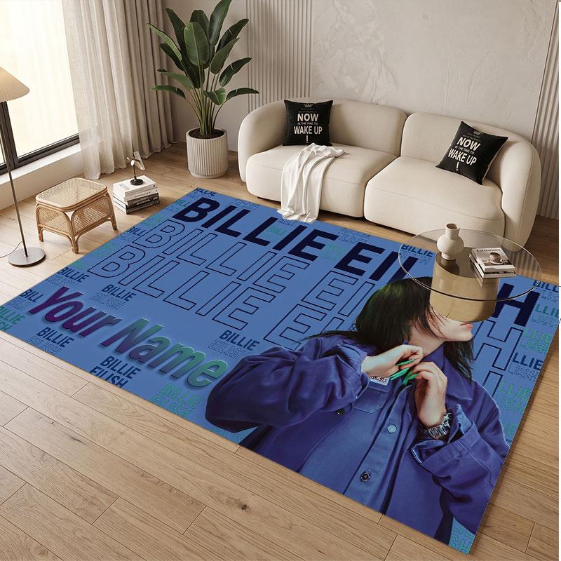 Custom Rug Billie Eilish Pattern Print Name Text Soft Non‑Slip Floor Carpet for Home Indoor Decoration