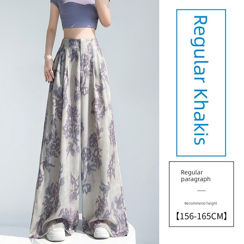 Small ICE Cotton Hemp Printing Work Clothing High Waist Elastic Slim Looking Loose Straight-leg Casual Loose Pants Mop Pants Women
