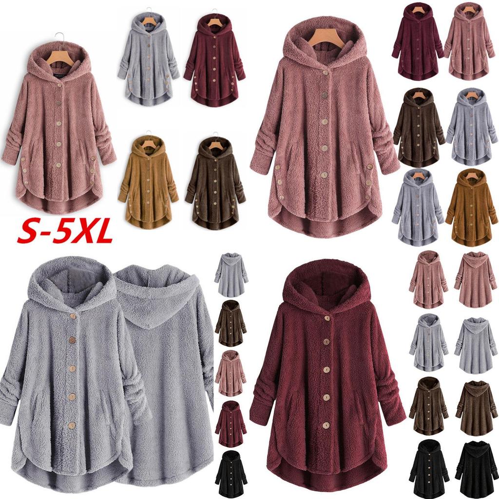 Cozy Women Winter Solid Fluffy Coat Overcoat With Button Jacket And Loose Sweater