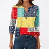 Women's Fashion Casual 3/4 Sleeve T-Shirt Prints V-Neck Button Top