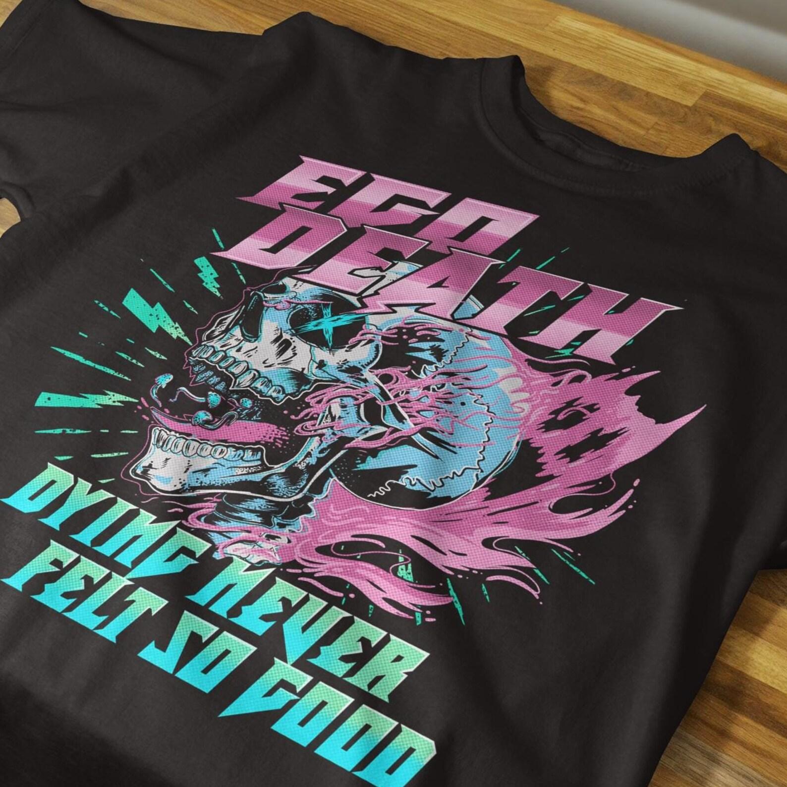 Psychedelic Skull Graphic Tee: Retro Neon Streetwear Shirt 2XL