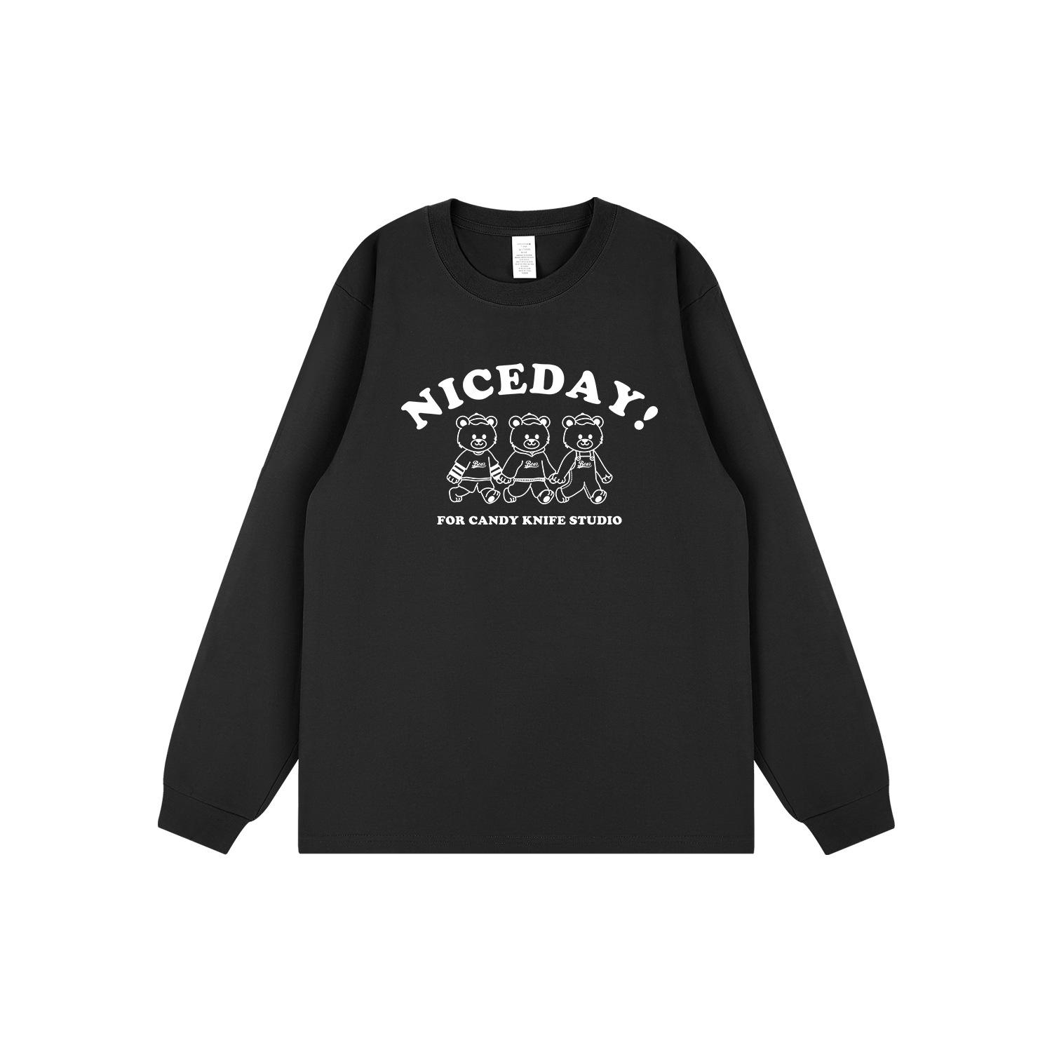 

Корейская футболка с длинным рукавом и принтом мультяшного медведя в стиле моэ, с рукавами на манжетах, для пар M чёрный