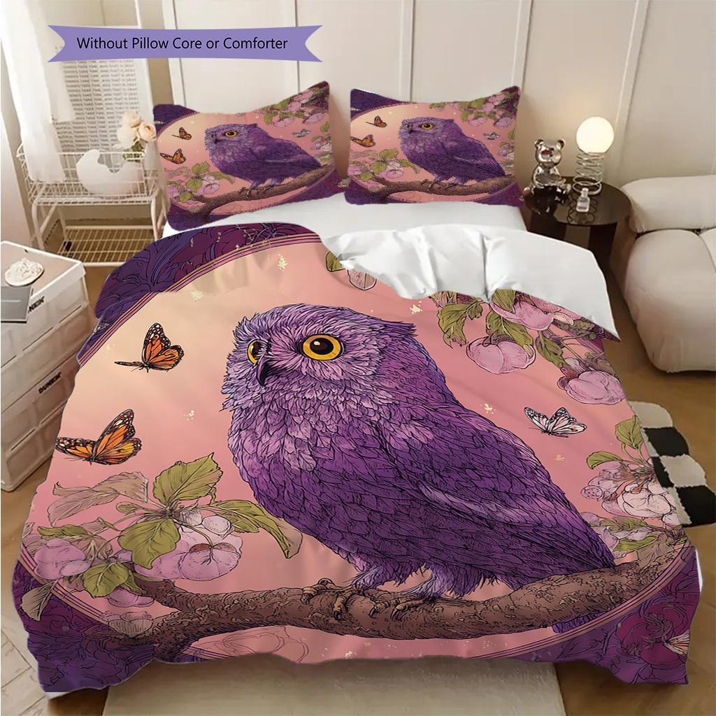 Owl Pattern Bedding Quilt Set Quilt Cover Pillowcase Home Decoration Birthday Gift (1 * duvet cover + 2 * pillowcase, without core)
