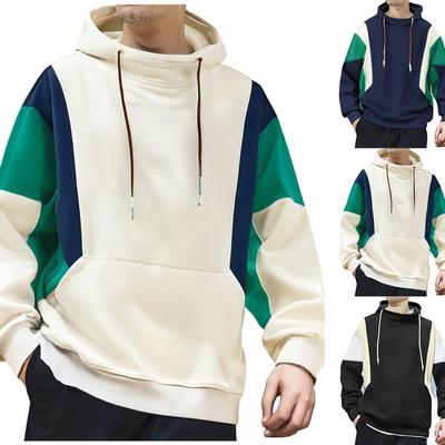 Men's Color Block Hoodie Sweatshirt Long Sleeve Hooded Drawstring Pullover Shirt Outdoor Walks Blouse With Pocket