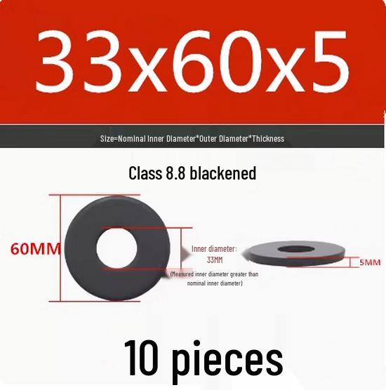 Blackened Flat Washer Gasket - Grade 8.8, Sizes M3 to M24