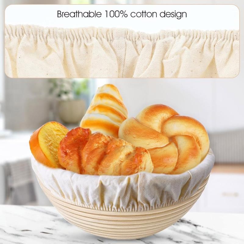 Cotton Bread Bowl Covers Set of 4 Washable Sturdy Linen Fabric Lid for Sourdough Proofing and Kitchen Storage