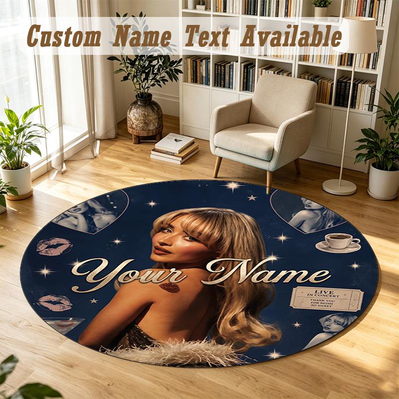 Round Rug Custom NameSabrina Carpenter Pattern Non Slip Carpet Home Floor Decor