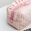 Portable Makeup Bag Plaid Pattern Quilted Design Makeup Brush Storage Bag Multifunctional with Zipper Travel Toiletry Bag