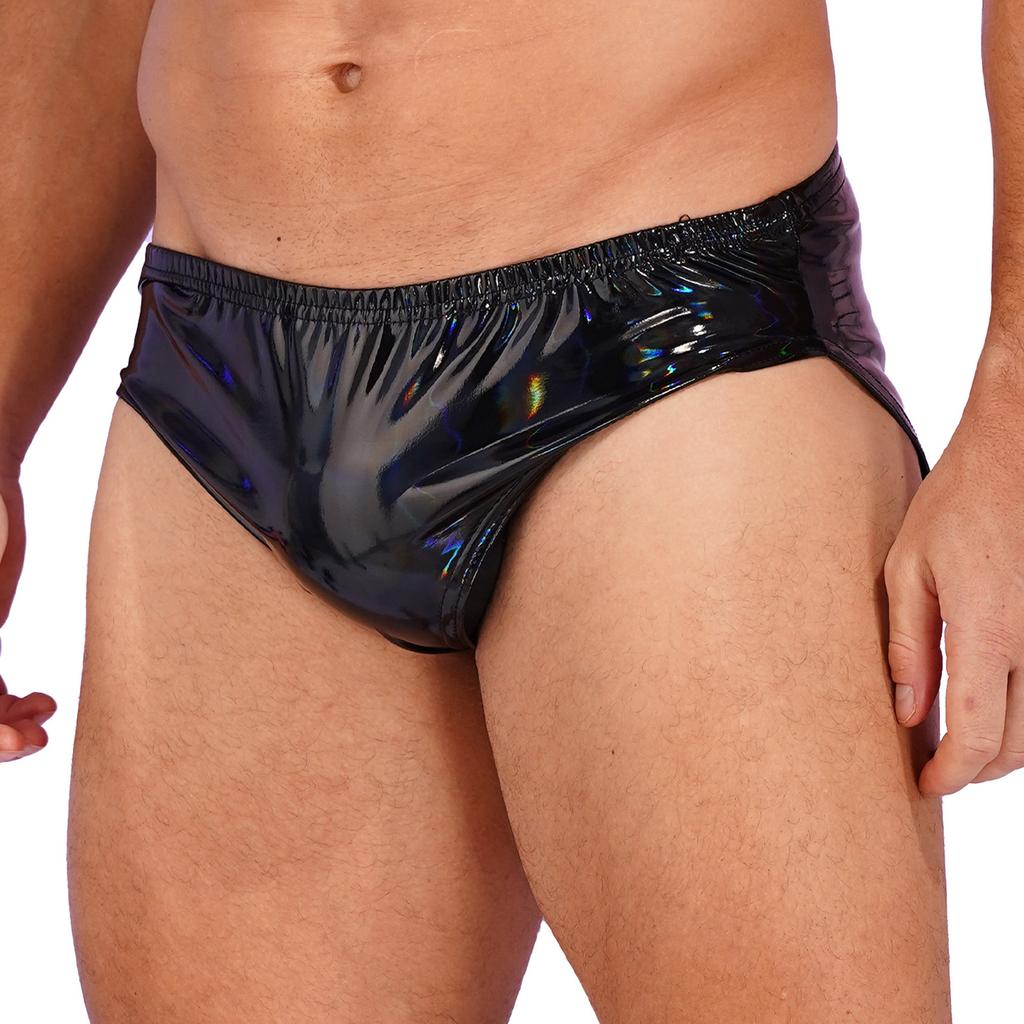 Mens Wet Look Patent Leather Briefs Underwear Elastic Waistband Performance Underpants for Club Dancing Stage Show