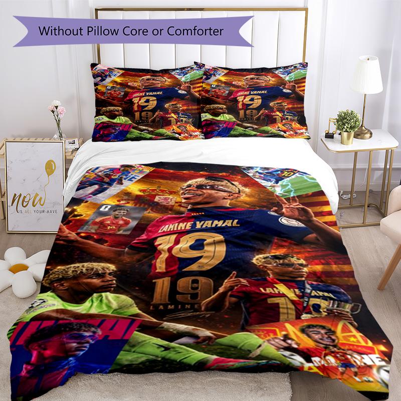 Lamine Yamal Football Graphic Bedding Set,Cozy Bed Linen for Teen Boys Bedroom Decoration,Perfect Birthday Gift,Washable Duvet Cover with Pillowcases,