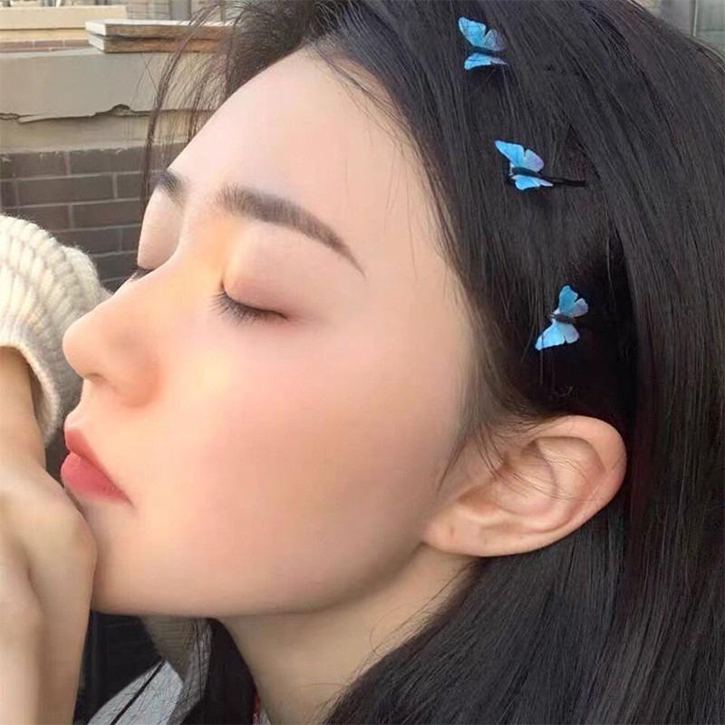 4 szt. Damskie Niebieskie Wsuwki do Włosów z Motylami Eleganckie Gazowe Klipsy do Włosów Modne Akcesoria do Włosów