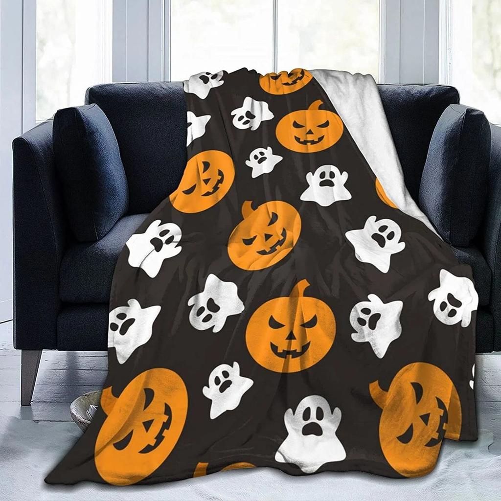 Fall Pumpkin Autumn Leaves Soft Throw Blanket Lightweight Flannel Fleece Blanket for Couch Bed Sofa