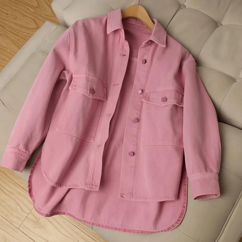 Women Spring Autumn Korean Style Single Breasted Pink Jeans Jacket Denim Coats Cowboy Jackets