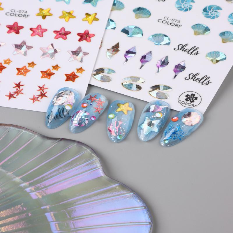 Embossed Jellyfish Jellyfish  Ocean Nail Art Sticker Self Adhesive Marine Starfish  Nail Decals Manicure Diy Supplies Nails Slid