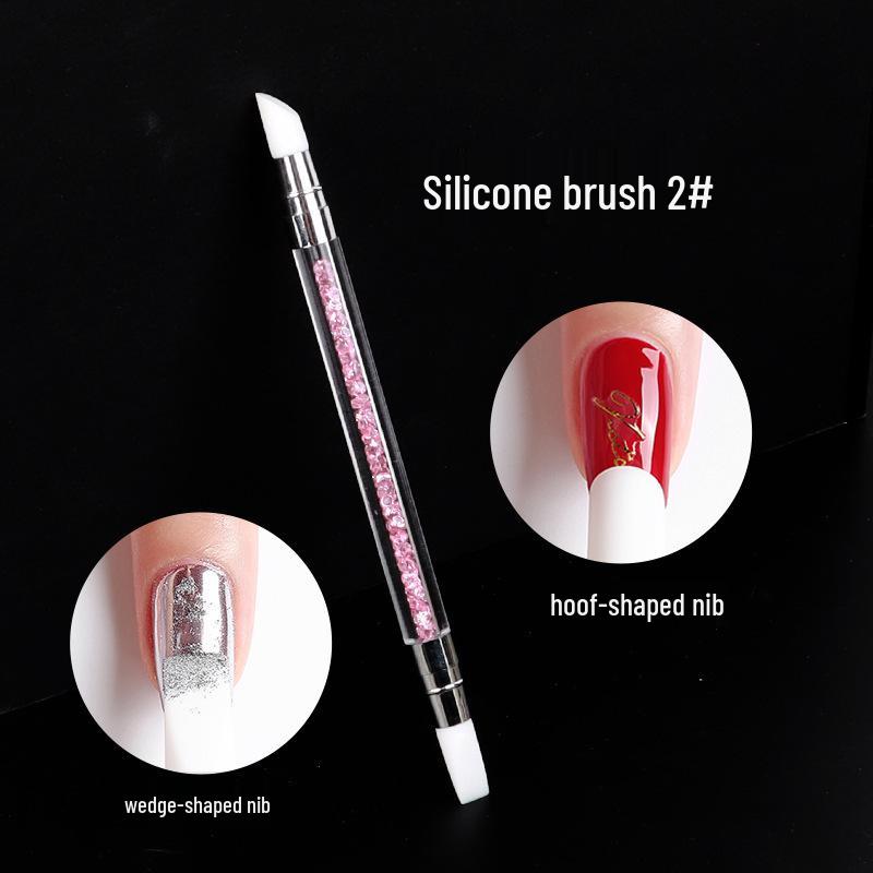 Nail Art Silicone Pen: Double-Headed Carving & Embossing Tool with Magic Mirror Powder, Glitter Rhinestone, and Dotting Features.