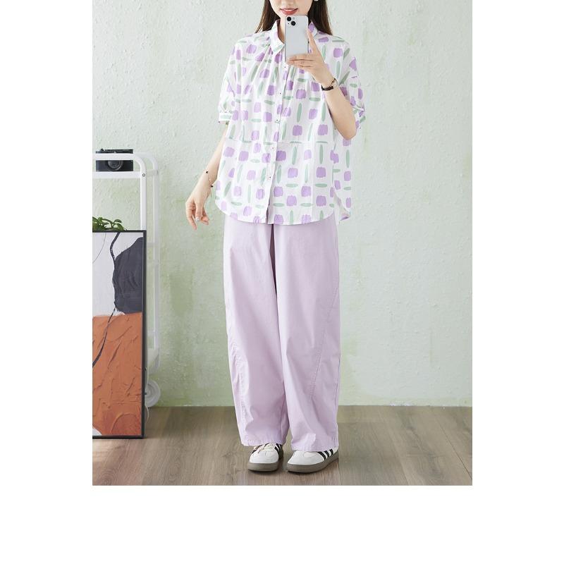 DIMANAF 2026 Plus Size New Summer Women Blouse Shirt Short Sleeve Fashion Print Floral Casual Loose Cotton Lady Tops Shirts