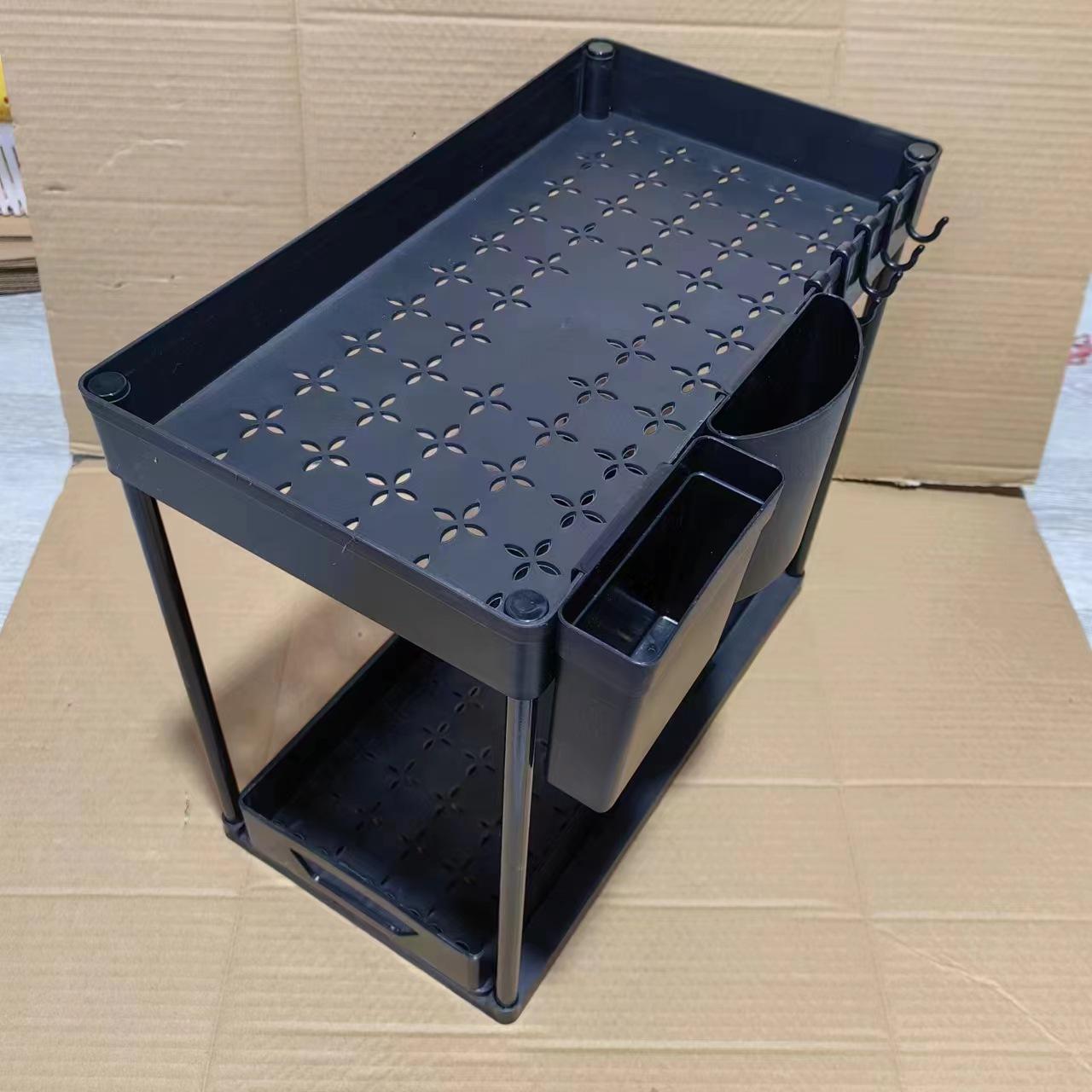 

Двухуровневый стеллаж для хранения слива Выдвижной стеллаж для ванной комнаты Кухонный стеллаж для хранения Многофункциональный стеллаж для хранения 1 PCS чёрный